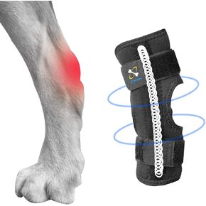 Coodeo Powerful Dog Canine Rear Leg Hock Joint Brace with Metal Spring Strips, Strengthen Support Dog Back Leg Compression Wrap, Help Dogs with Injuries, Sprains, Arthritis, Rheumatism Walk (S, Black)