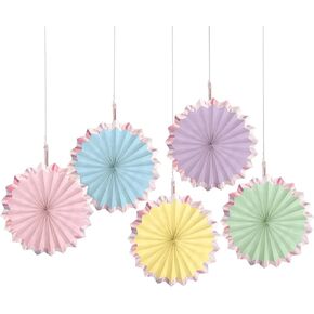 Hanging Hot Stamp Paper Fans - 5" | Assorted Pastel Color | Pack of 5