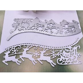 Santa Deer Sleigh Border Metal Die Cuts, Christmas Santa Deer Sleigh Frame Background Wedding Cutting Dies Cut Stencils for DIY Scrapbooking Album Embossing Paper Dies Card Making