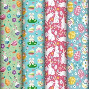 Ohtum 12 Sheets Folded Easter Wrapping Paper Easter Bunny Egg Flower Rabbit Holiday Wrapping Paper Art Paper for DIY Wedding Anniversary Baby Shower Gifts Packing Decor, 19.7 x 27.6