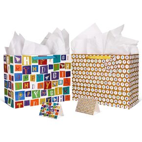 Giiffu 16.5" Extra Large Gift Bags for Birthday Party with Card and Tissue Paper (Pack of 2, Happy Birthday)