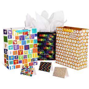 Giiffu 16.5" Extra Large Gift Bags for Birthday Party with Card and Tissue Paper (Pack of 2, Happy Birthday)