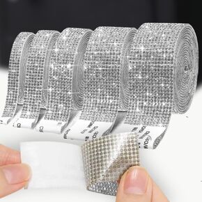 5 Rolls Self Adhesive Rhinestone Ribbons – 9 Yards Silver Bling Diamond Rhinestone Ribbons Width 0,31''' 0,59'' 0,62'' 0,78'' 1,18'' Rhinestone Tape Crystals for Crafts DIY Jewelry Wedding Party