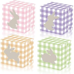 24PCS Easter Treat Boxes with Bunny Window Colorful Buffalo Plaid Cardboard Gift Boxes Easter Candy Goody Cookie Box for Easter Party Supplies