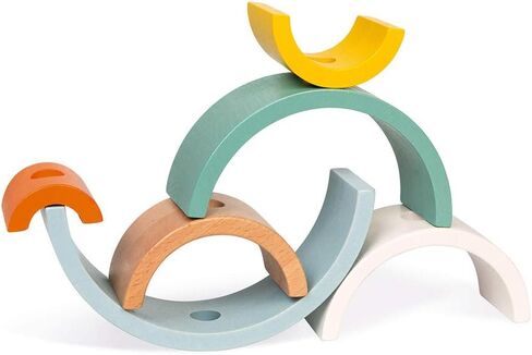 Janod - Sweet Cocoon Wooden Rainbow Turtle Stacking and Pull Toy 7 Piece Building and Nesting Stack with 6 Pastel Arches, Wobbling Head and Tail and String - Ages 18 Months+ - J0440 in Saudi Arabia