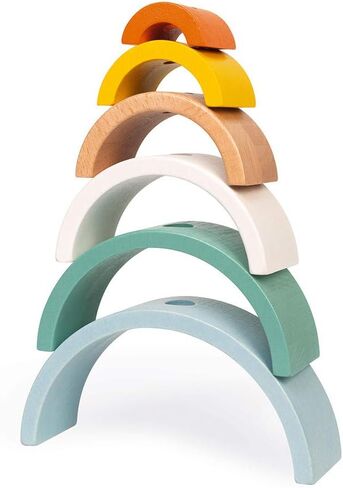 Janod - Sweet Cocoon Wooden Rainbow Turtle Stacking and Pull Toy 7 Piece Building and Nesting Stack with 6 Pastel Arches, Wobbling Head and Tail and String - Ages 18 Months+ - J0440 in Saudi Arabia