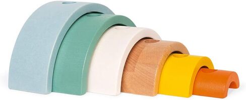 Janod - Sweet Cocoon Wooden Rainbow Turtle Stacking and Pull Toy 7 Piece Building and Nesting Stack with 6 Pastel Arches, Wobbling Head and Tail and String - Ages 18 Months+ - J0440 in Saudi Arabia