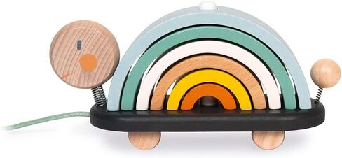Janod - Sweet Cocoon Wooden Rainbow Turtle Stacking and Pull Toy 7 Piece Building and Nesting Stack with 6 Pastel Arches, Wobbling Head and Tail and String - Ages 18 Months+ - J0440 in Saudi Arabia