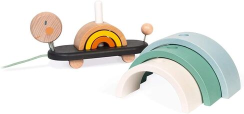 Janod - Sweet Cocoon Wooden Rainbow Turtle Stacking and Pull Toy 7 Piece Building and Nesting Stack with 6 Pastel Arches, Wobbling Head and Tail and String - Ages 18 Months+ - J0440 in Saudi Arabia