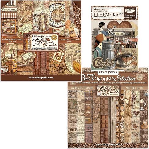 قهوة ستامبيريا وشوكولاتة من كريستينا رادوفان - حزمة جامعي المصممين مع وسادة ورقية مصممة مقاس 12 × 12، ووسادة ورق خلفية ماكسي مقاس 12 × 12 وأشياء زائلة in Kuwait