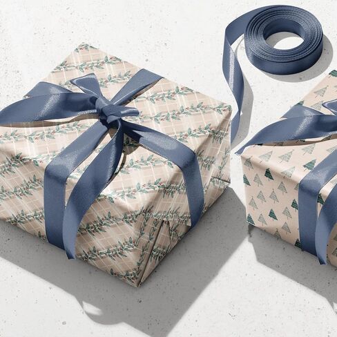 أوراق ورق تغليف مسطحة لعيد الميلاد - 12 ورقة مع 4 أنماط باللون الأحمر والأزرق - تصميم مسطح مقطوع مسبقًا ومطوي (20 بوصة × 27.5 بوصة لكل ورقة) in Kuwait