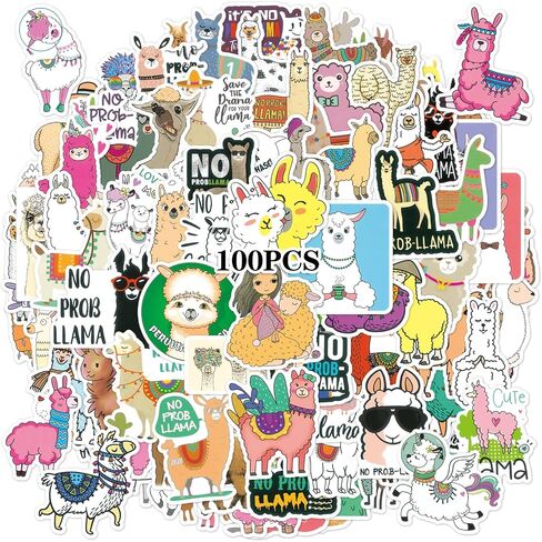 Funny Llama Stickers 100PCS Cute Animal Alpaca Decals Gifts for Boys Girls Kids Teens Vinyl Waterproof Stickers for Water Bottles Laptop Skateboard Llama Party Favors in Saudi Arabia