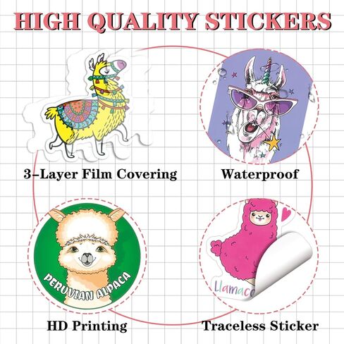 Funny Llama Stickers 100PCS Cute Animal Alpaca Decals Gifts for Boys Girls Kids Teens Vinyl Waterproof Stickers for Water Bottles Laptop Skateboard Llama Party Favors in Saudi Arabia