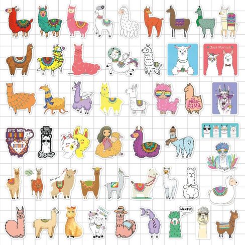 Funny Llama Stickers 100PCS Cute Animal Alpaca Decals Gifts for Boys Girls Kids Teens Vinyl Waterproof Stickers for Water Bottles Laptop Skateboard Llama Party Favors in Saudi Arabia