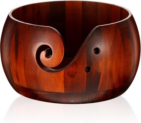 UrBestChoose Wooden Yarn Bowl for Crocheting - Knitting Bowl for Yarn - Yarn Storage and Organizer - Gift for Mom, Grandmon, Wife, Lover and Knitters (Dark Brown) in Saudi Arabia