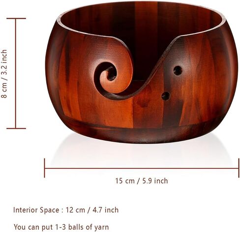 UrBestChoose Wooden Yarn Bowl for Crocheting - Knitting Bowl for Yarn - Yarn Storage and Organizer - Gift for Mom, Grandmon, Wife, Lover and Knitters (Dark Brown) in Saudi Arabia