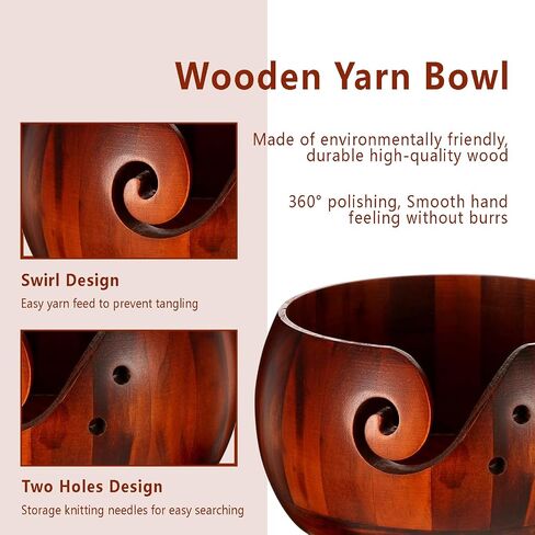 UrBestChoose Wooden Yarn Bowl for Crocheting - Knitting Bowl for Yarn - Yarn Storage and Organizer - Gift for Mom, Grandmon, Wife, Lover and Knitters (Dark Brown) in Saudi Arabia