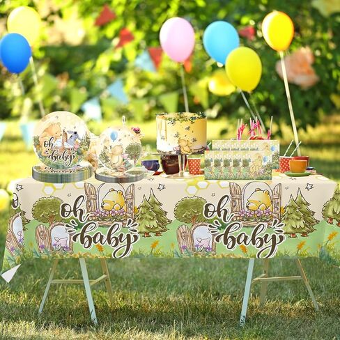 76pcs Bear Baby Shower Decorations Tableware Set, Oh Baby Pooh Plates and Napkins Tablecloth Set Bear Baby Shower Decorations, for Boys Girls Newborn Birthday Decorations in Kuwait