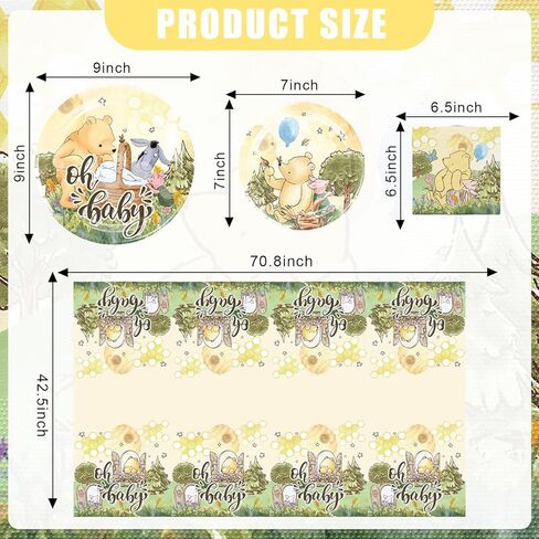 76pcs Bear Baby Shower Decorations Tableware Set, Oh Baby Pooh Plates and Napkins Tablecloth Set Bear Baby Shower Decorations, for Boys Girls Newborn Birthday Decorations in Kuwait