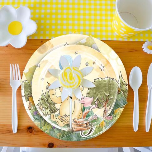 76pcs Bear Baby Shower Decorations Tableware Set, Oh Baby Pooh Plates and Napkins Tablecloth Set Bear Baby Shower Decorations, for Boys Girls Newborn Birthday Decorations in Kuwait