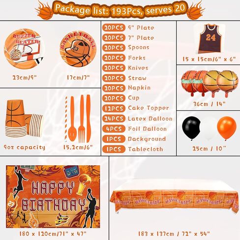 Basketball Birthday Party Tableware Serves 20- Basketball Party Decorations Supplies, Includes Backdrop, Balloons, Tablecloth, Cake toppers, Plates, Cups, Napkins for Kids Boys Birthday Party in Kuwait