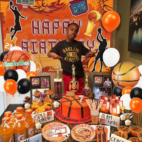 Basketball Birthday Party Tableware Serves 20- Basketball Party Decorations Supplies, Includes Backdrop, Balloons, Tablecloth, Cake toppers, Plates, Cups, Napkins for Kids Boys Birthday Party in Kuwait