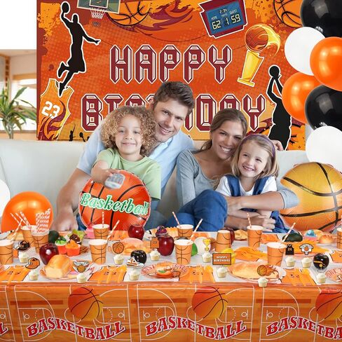 Basketball Birthday Party Tableware Serves 20- Basketball Party Decorations Supplies, Includes Backdrop, Balloons, Tablecloth, Cake toppers, Plates, Cups, Napkins for Kids Boys Birthday Party in Kuwait