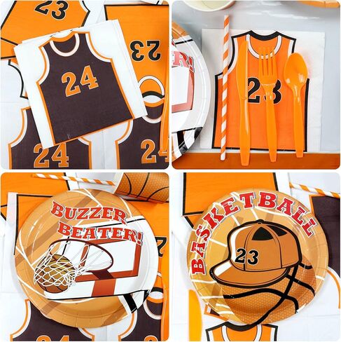 Basketball Birthday Party Tableware Serves 20- Basketball Party Decorations Supplies, Includes Backdrop, Balloons, Tablecloth, Cake toppers, Plates, Cups, Napkins for Kids Boys Birthday Party in Kuwait