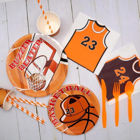 Basketball Birthday Party Tableware Serves 20- Basketball Party Decorations Supplies, Includes Backdrop, Balloons, Tablecloth, Cake toppers, Plates, Cups, Napkins for Kids Boys Birthday Party in Kuwait