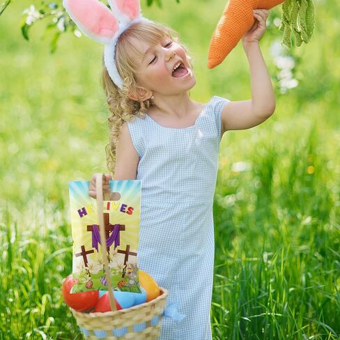 100 قطعة من أكياس هدايا عيد الفصح من Outus مع 120 قطعة من ملصقات وشم عيد الفصح He Is Risen عيد الفصح البلاستيكي، حقيبة حلوى عيد الفصح مع مقابض، حقيبة جودي على شكل أرنب ديني لبيضة عيد الفصح من أجل حفلة عيد الفصح الربيعية in Saudi Arabia