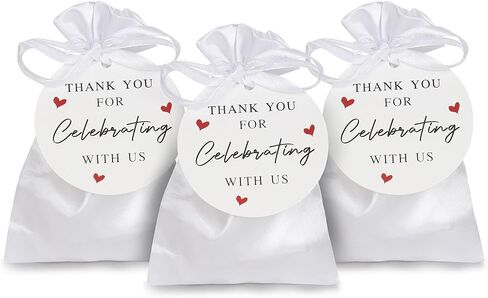 60PCS Satin Gold Gift Bags, 5 x 7 Inches Jewelry Pouches Wedding Favor Drawstring Bags Baby Shower Christmas Gift Bags, Candy Bags with Thank You Tags in Kuwait