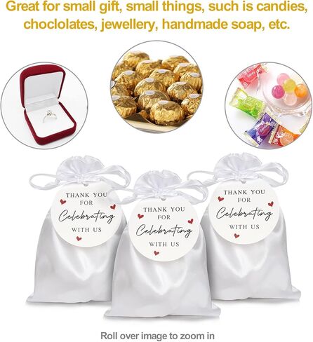 60PCS Satin Gold Gift Bags, 5 x 7 Inches Jewelry Pouches Wedding Favor Drawstring Bags Baby Shower Christmas Gift Bags, Candy Bags with Thank You Tags in Kuwait