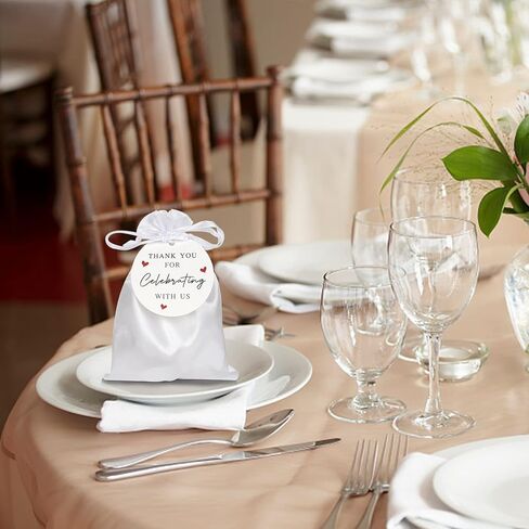 60PCS Satin Gold Gift Bags, 5 x 7 Inches Jewelry Pouches Wedding Favor Drawstring Bags Baby Shower Christmas Gift Bags, Candy Bags with Thank You Tags in Kuwait