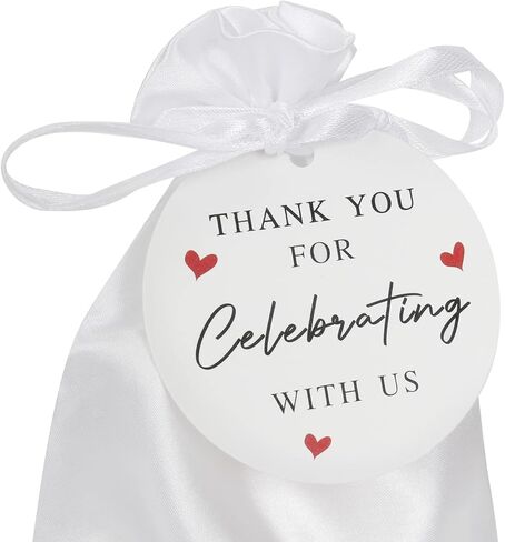 60PCS Satin Gold Gift Bags, 5 x 7 Inches Jewelry Pouches Wedding Favor Drawstring Bags Baby Shower Christmas Gift Bags, Candy Bags with Thank You Tags in Kuwait