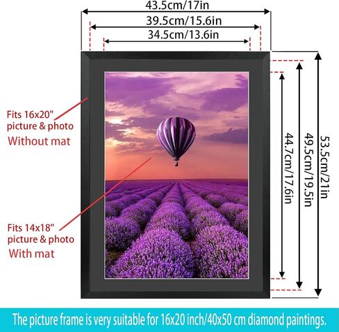 16x20 Picture Frames, Display Pictures14x18 Inch with Mat or 16x20 Inch Without Mat, 16x20 Diamond Painting Frame Solid Wood Black (T22B1620B1418) in Saudi Arabia