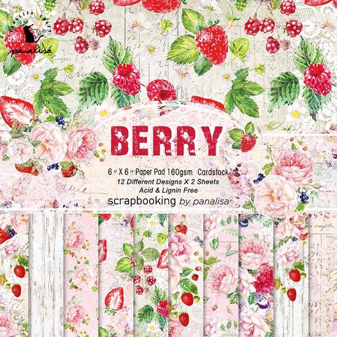 24 Sheets 6'' x 6'' Single-sided Retro Strawberry Scrapbook Paper, Summer Fruits Cardstock Paper, Pink Green Decorative Craft Paper for Card Making Scrapbook Photo Album Journal DIY Craft in Saudi Arabia