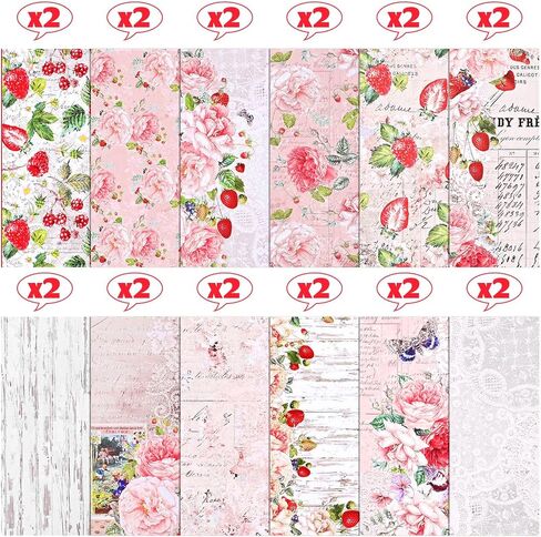 24 Sheets 6'' x 6'' Single-sided Retro Strawberry Scrapbook Paper, Summer Fruits Cardstock Paper, Pink Green Decorative Craft Paper for Card Making Scrapbook Photo Album Journal DIY Craft in Saudi Arabia