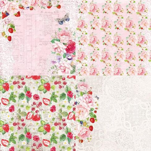 24 Sheets 6'' x 6'' Single-sided Retro Strawberry Scrapbook Paper, Summer Fruits Cardstock Paper, Pink Green Decorative Craft Paper for Card Making Scrapbook Photo Album Journal DIY Craft in Saudi Arabia