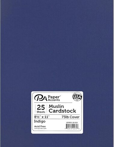 PA Paper Accents Textured Cardstock 8.5" x 11" Indigo, 73lb Colored cardstock Paper for Card Making, Scrapbooking, Printing, Quilling and Crafts, 25 Piece Pack in Kuwait