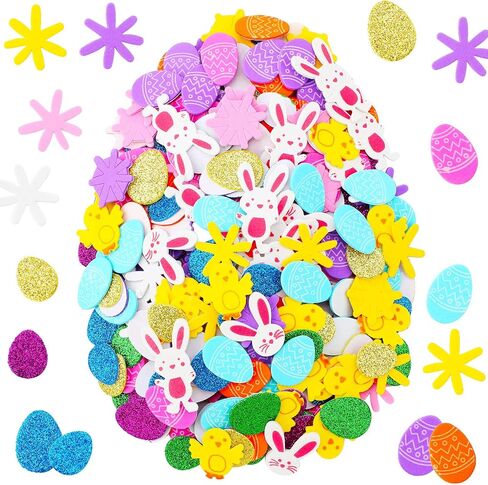 Zonon 500 Pieces Easter Eggs Stickers, Glitter Foam Stickers for Boys Girls, Self-Adhesive Easter Eggs Bunnies Chicks Flower Shaped Foam for Easter Day Party Crafts Arts Party Supplies Decorations in Saudi Arabia