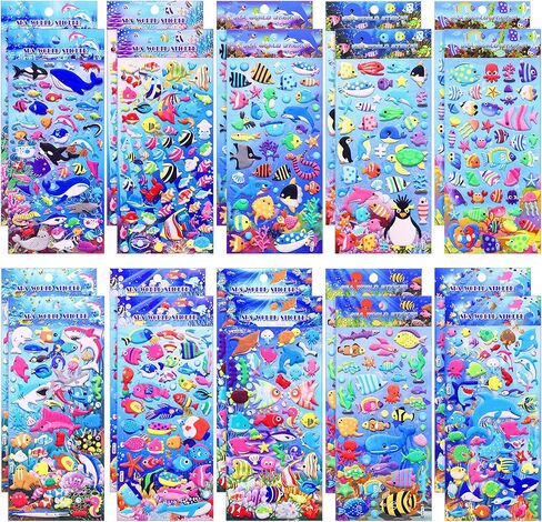 1000 Pieces 20 Sheets Puffy Ocean Stickers Foam Bubble Ocean Animal Stickers 3D Sea Animal Stickers Decals for Water Bottle Laptop Luggage Helmet Guitar Craft Scrapbooking Supplies in Saudi Arabia