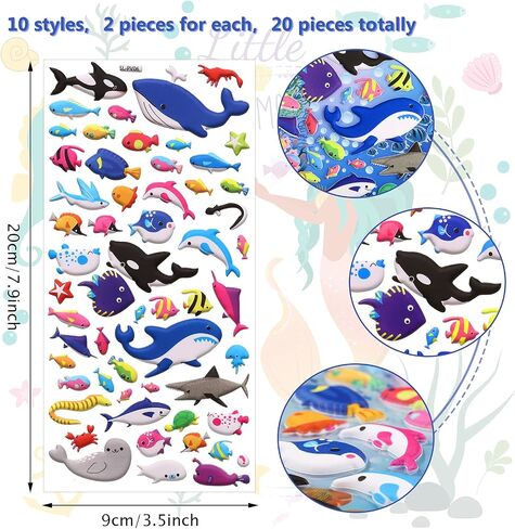 1000 Pieces 20 Sheets Puffy Ocean Stickers Foam Bubble Ocean Animal Stickers 3D Sea Animal Stickers Decals for Water Bottle Laptop Luggage Helmet Guitar Craft Scrapbooking Supplies in Saudi Arabia