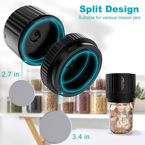 Electric Mason Jar Vacuum Sealer - Cannning Vacuum Sealer Compatible with Wide-Mouth and Regular-Mouth Mason Jars Vacuum Sealer Kit for Food Storage with LED Display -Black in Kuwait