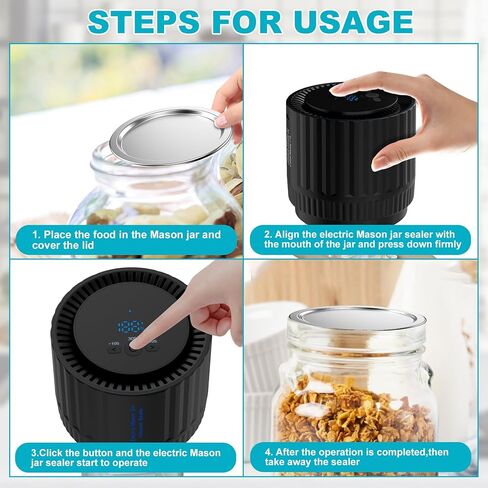 Electric Mason Jar Vacuum Sealer - Cannning Vacuum Sealer Compatible with Wide-Mouth and Regular-Mouth Mason Jars Vacuum Sealer Kit for Food Storage with LED Display -Black in Kuwait