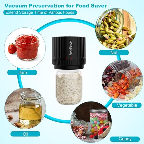 Electric Mason Jar Vacuum Sealer - Cannning Vacuum Sealer Compatible with Wide-Mouth and Regular-Mouth Mason Jars Vacuum Sealer Kit for Food Storage with LED Display -Black in Kuwait