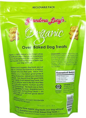 مجموعة الجدة لوسي المكونة من قطعتين من مكافآت الكلاب العضوية المخبوزة بالفرن، 14 أونصة لكل منها، التوت الأزرق والتفاح in Kuwait