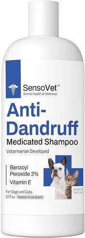 Dandruff Shampoo for Cats & Dogs - Benzoyl Peroxide with Vitamin E - Medicated Treatment for Itchy & Dry Skin, Seborrhea, Mange, Folliculitis, Dermatitis, Acne, Flakes & Skin Scaling - 12oz in Kuwait