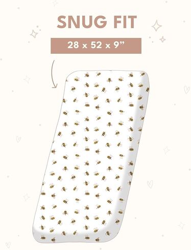 Muslin Crib Sheets - Fitted Bedding Covers for Baby & Toddler Mattresses - Soft, Breathable, Hypoallergenic Bed Protector - Made with Bamboo Viscose- Cute Hand-Drawn - Bee (52 x 28 x 9) in Kuwait