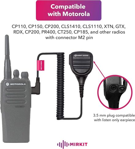 ميكروفون مكبر صوت MIRKIT عالي التحمل متوافق مع راديو موتورولا مع دبوس M2: CLS1110، CP110، CP200، RDU4100، RMU2040، DLR1020. اضغط لتتحدث مع ميكروفون ومشغل راديو Lanyard Ham للراديو ثنائي الاتجاه in Kuwait