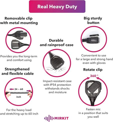 ميكروفون مكبر صوت MIRKIT عالي التحمل متوافق مع راديو موتورولا مع دبوس M2: CLS1110، CP110، CP200، RDU4100، RMU2040، DLR1020. اضغط لتتحدث مع ميكروفون ومشغل راديو Lanyard Ham للراديو ثنائي الاتجاه in Kuwait